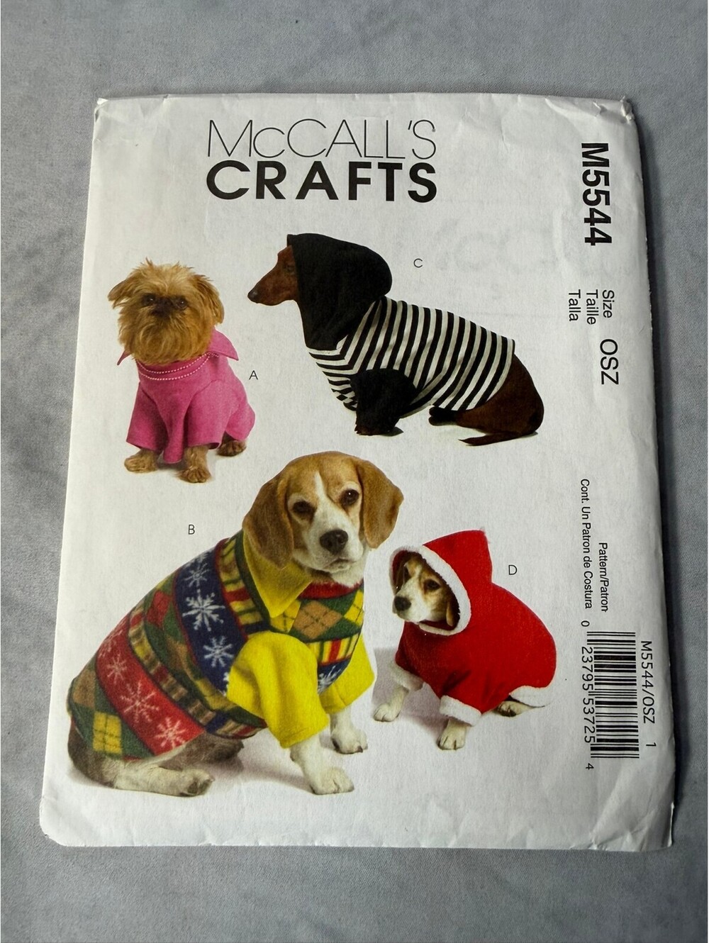 Vintage 2007 McCall’s M5544 Dog Clothes Sewing Pattern Pet Sweaters XS S M Uncut